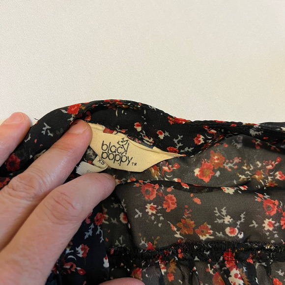 Black Poppy sheer black floral button down dress XS - Picture 2 of 10